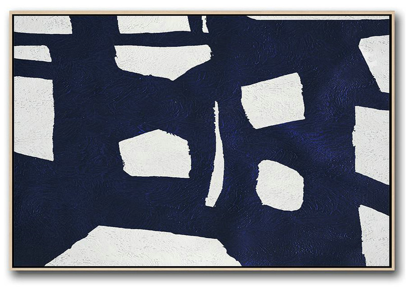 Extra Large Canvas Art,Horizontal Navy Painting Abstract Minimalist Art On Canvas,Abstract Artwork Online